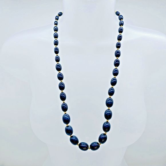 Monet Classic Beaded Necklace Vintage Navy Blue Gold Tone Spacer Classy Lucite - Picture 6 of 10